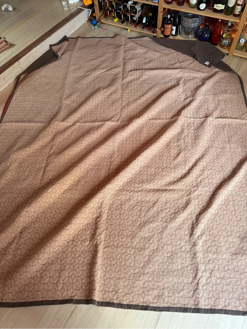 RH King Sized Silk Brown and Pink Coverlet w Shams
